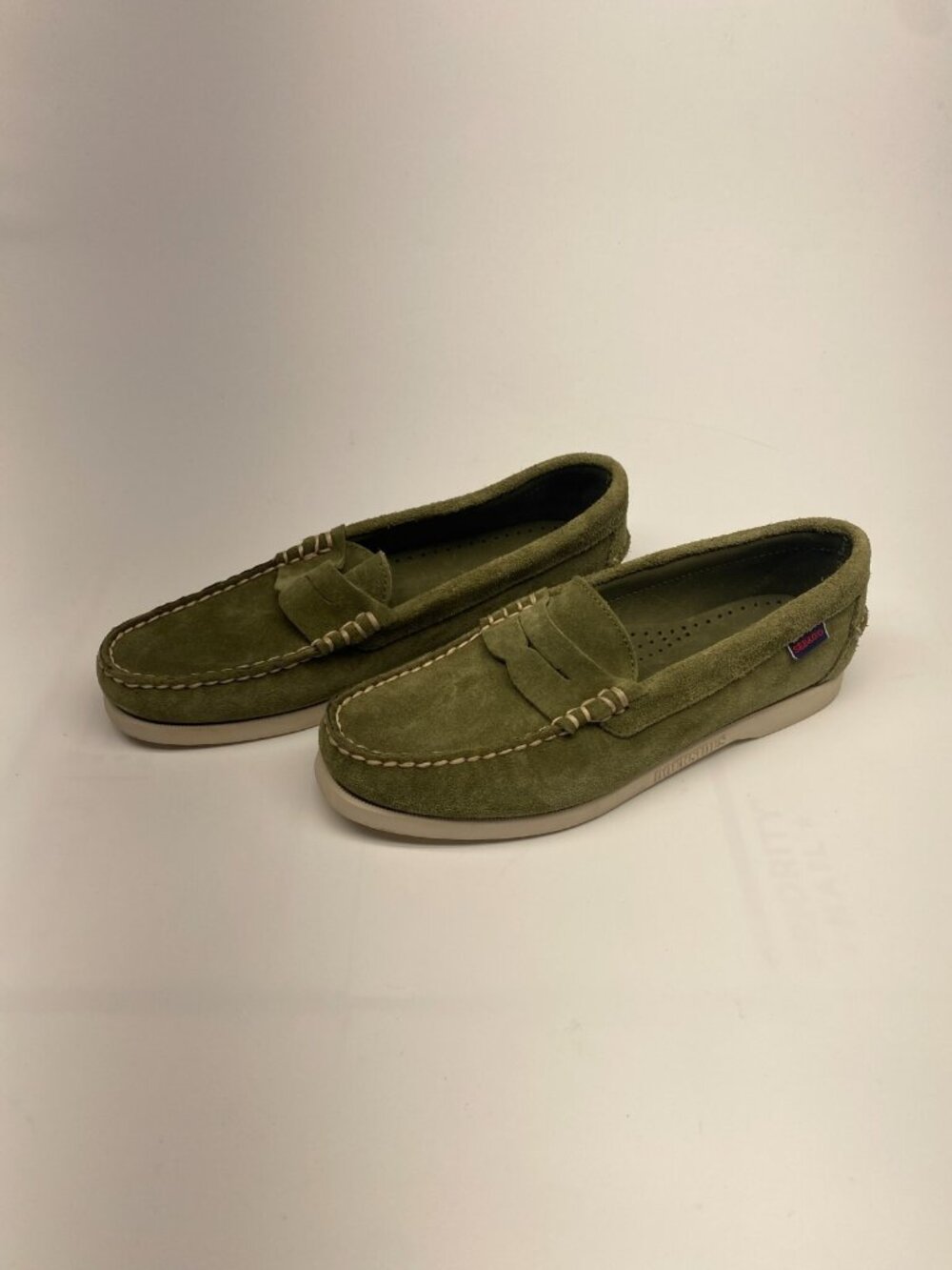 Sebago Womens Dan Boat Olive Green Roughout Penny Loafer Sz 10.5